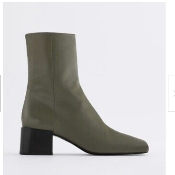 Zara olive square toe ankle boot NWT - Picture 1 of 3